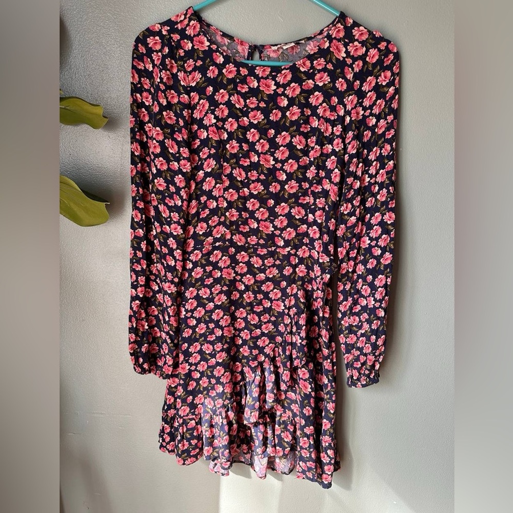 American Eagle Outfitters Navy Dress with Pink Floral Print Vintage (Size:Small)